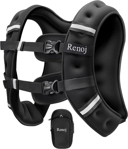 Renoj Weighted Vest for Women Men: Available in 6lb/8lb/10lb/11lb/12lb/14lb/16lb/20lb Fixed Weights for Walking, Running, Training, Exercise, Weight Loss - With Reflective Strips and Storage Pocket