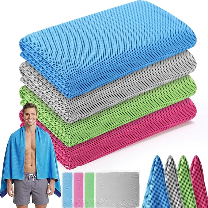 Chumia 4 Pack 55" x 27" Microfiber Sweat Towels Quick Dry Absorbent, Large Cooling Towel For Men Women Gym shower, Multicolors Oversized Bath sheets Body Sweat Rags for Yoga Sports Running Sauna Beach