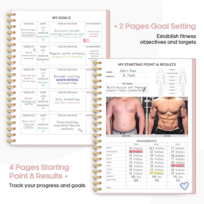 Fitness Workout Journal for Women & Men, A5(5.5" x 8.2") Workout Log Book Planner for Tracking, Progress, and Achieving Your Wellness Goals-Pink