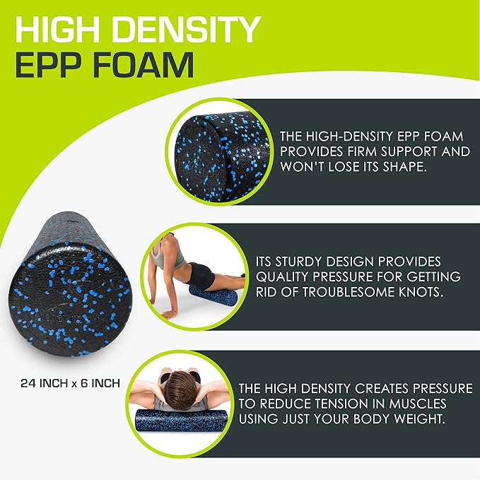 ProsourceFit High Density Foam Rollers Long, Firm Full Body Athletic Massage Tool for Back Stretching, Yoga, Pilates, Post Workout Muscle Recuperation