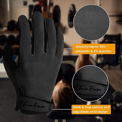 ChinFun Full Finger Workout Gloves for Men Breathable Gym Exercise Weight Lifting Gloves Full Palm Protection Deep