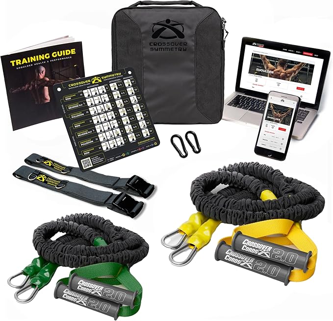 Crossover Symmetry Shoulder System Includes Two Sets of Resistance Bands Attachments Training Guide Exercise Chart Online Workouts for Home Fitness Rehab Rotator Cuff Exercises