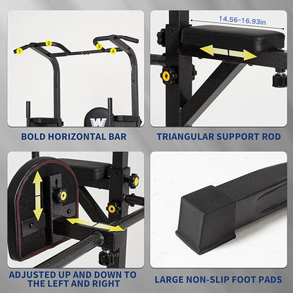 BARWING Pull Up Bar Station, Power Tower, Dip Station with 3D Backrest, Multi-Function Strength Training Stand Rack, Adjustable Height Dip Bar for Home Gym Workout Stand Fitness Exercise Equipment