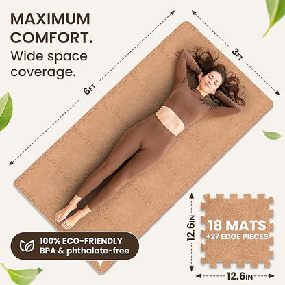 bemaxx Gym Mats Set - 18 pcs EVA Interlocking Foam Floor Tiles (12.6"x12.6"x0.4") 18sqft Protective Gym Flooring Sports Home Workout Exercise Mats Puzzle Garage Fitness Play-Room Pool Treadmill Bike