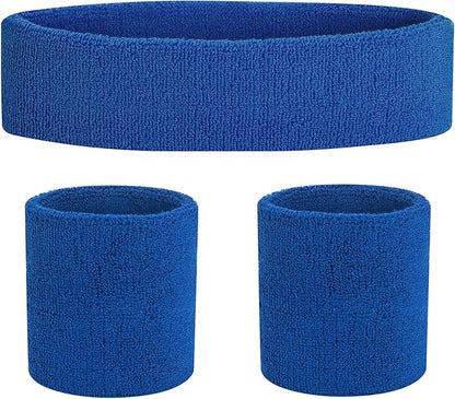 Sweatbands Headband and Wrist Set, Cotton Sweat Band for Athletic Men and Women, Sweatbands Sports Headbands for Working Out, Running, Basketball, Tennis, Yoga