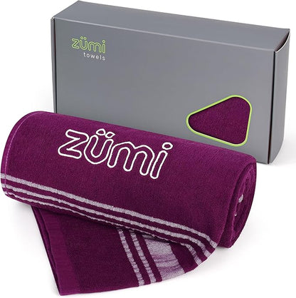 Zumi 100% Cotton Quick Dry Large Travel Towel - Soft, Thin, Compact, Highly Absorbent, Lightweight Camping Towel for Beach, Gym, Bath, Shower, Swimming, Pool, Dorm, RV - Purple