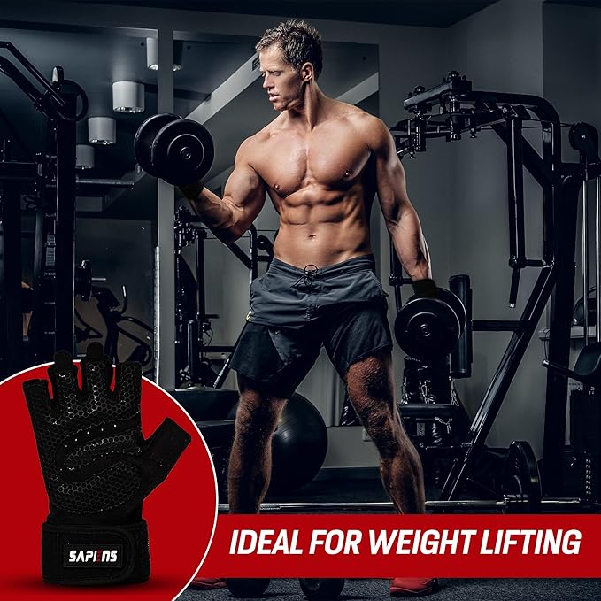 Workout Gloves for Men and Women - Breathable Weight Lifting Gloves - Gym Gloves with Wrist Support - Padded Palm Protection - Extra Grip for Fitness - Lifting - Training - Rowing - Pull-ups