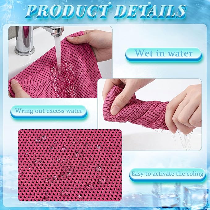 Honoson 10 Pack Cooling Towels Bulk - 47"x12" Soft Breathable Ice Towels for Neck & Face, Portable Chilly Rags Microfiber Sweat Rags for Yoga, Sports, Gym, Workout & Fitness(Rose Red)