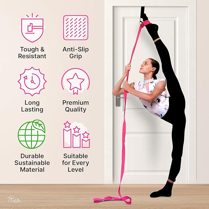 Stretching Strap with Door Anchor & Resistance Band – Leg Stretcher for Improving Flexibility & Splits – Ideal for Ballet, Dance, Cheer, Yoga & Gymnastics – Home Training Equipment for All Levels