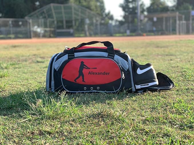 KishKesh Personalized Sports Duffel Bag – Ideal for Martial Arts, Gym, Travel, Training, & Workout – Durable, Costumizable Name & Text – Red, 22" x 11" x 10"