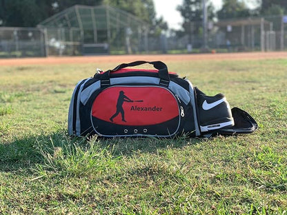 KishKesh Personalized Sports Duffel Bag – Ideal for Martial Arts, Gym, Travel, Training, & Workout – Durable, Costumizable Name & Text – Red, 22" x 11" x 10"