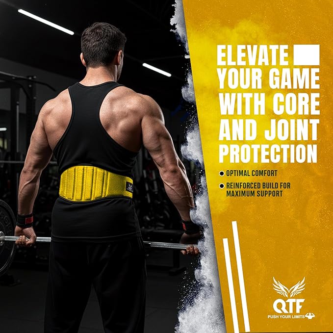 QTF Fitness Neoprene Weight Lifting Belt - Adjustable 6" Gym Support for Stability & Lumbar Support - Sweat Resistant Weightlifting Belt for Men & Women for Squats, Deadlifts & Bench Presses