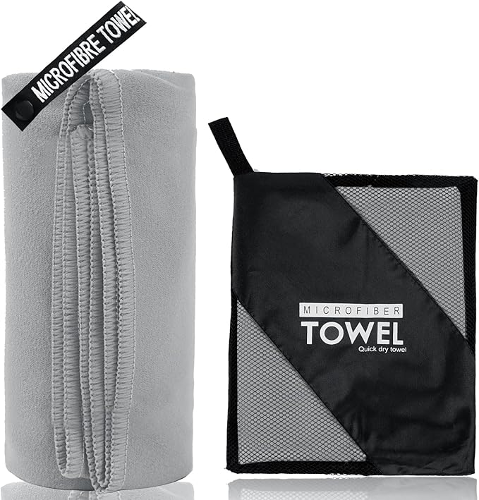 Microfiber Travel Towel, Soft Lightweight Quick Dry Towel, Super Absorbent Compact Travel & Sports & Beach Towels for Camping, Backpack, Gym, Swimming, Yoga, Hiking (XS:12"×24" -White Gray)
