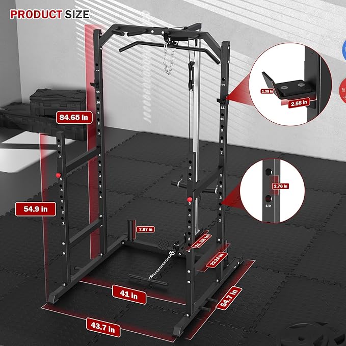 Power Cage, Multi-Function Power Rack with Pulley System Strength Training for Home Gym, Bench Press Squat LAT Pull-Down Pull-up Rowing, All in One Workout Cage