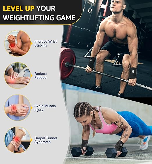HiRui Wrist Brace 2 Pack - Pain Relief for Arthritis, Tendonitis, Carpal Tunnel | Durable Wrist Wraps Support for Weightlifting Powerlifting Bodybuilding CrossFit Tennis | One Size Adjustable (Black)
