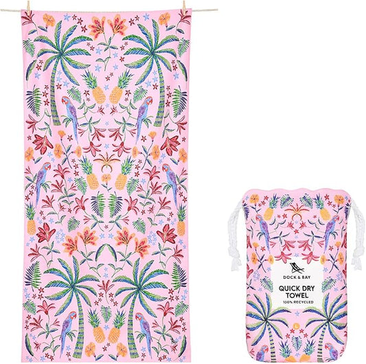 Dock & Bay Beach Towel - Quick Dry, Sand Free - Compact, Lightweight - 100% Recycled - Includes Bag - Pink Paradise - Extra Large (200x90cm, 78x35)
