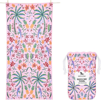 Dock & Bay Beach Towel - Quick Dry, Sand Free - Compact, Lightweight - 100% Recycled - Includes Bag - Pink Paradise - Large (160x90cm, 63x35)