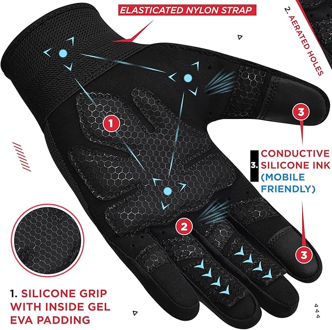 RDX Weight Lifting Gloves Gym Workout, Full Finger Touch Screen, Breathable Anti Slip Padded Palm Protection, Fitness Strength Training Powerlifting HIIT WOD Exercise, Men Women Home Gym Cycling