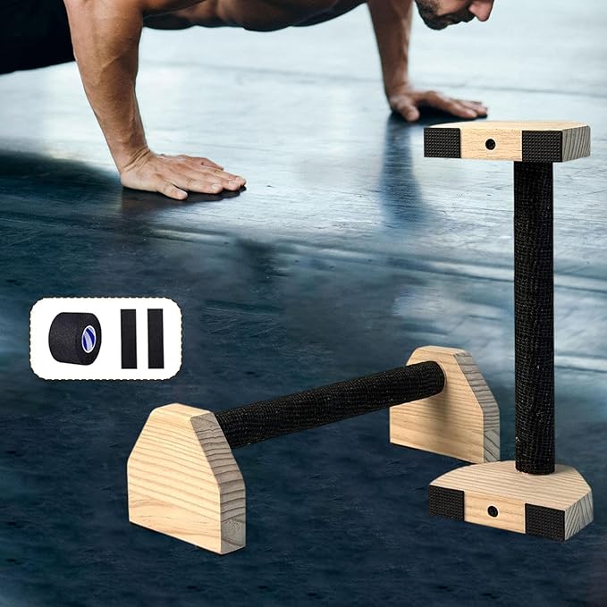 2x Wooden Push up Bar Pushup Handles Anti Slip Handstands Parallettes Bar Home Workout Equipment for Gymnastics Aerobics, 30cm