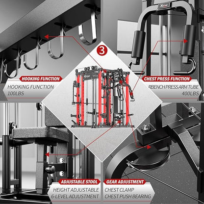 Smith Machine with Cable Crossover System, Multi-Function Power Cage Squat Rack for Home Gym, Power Rack and Packages Weight Sets.