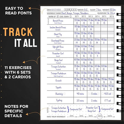 Nextnoid Hardcover Fitness Planner Workout Journal for Women & Men - Undated A5 Sturdy Fitness Log Book to Track Gym & Home Workouts - Pink Separately Packaged 2 Pieces