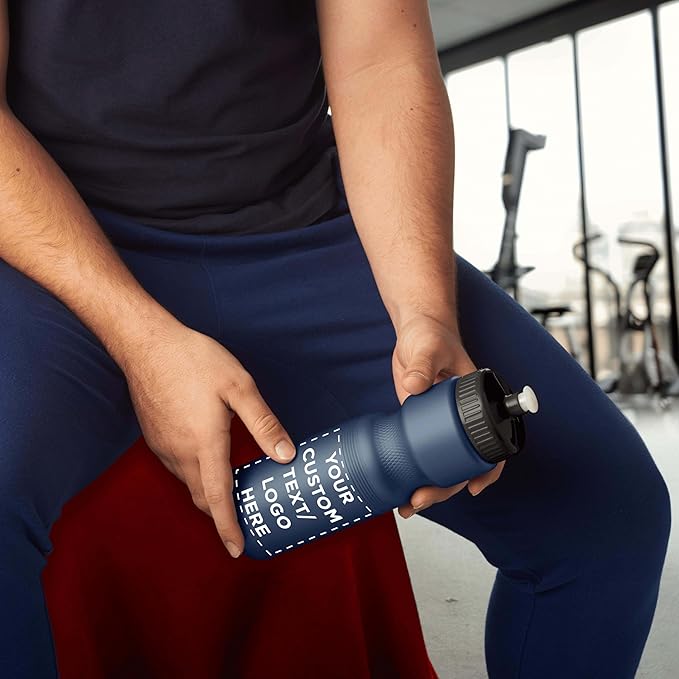 DISCOUNT PROMOS 28 oz. Custom Push Cap Plastic Water Bottles Set of 10/50/100, Personalized Bulk Pack - Perfect for Gym, Hiking, Camping, Outdoor Sports - Navy Blue