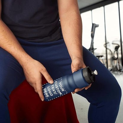 DISCOUNT PROMOS 28 oz. Custom Push Cap Plastic Water Bottles Set of 10/50/100, Personalized Bulk Pack - Perfect for Gym, Hiking, Camping, Outdoor Sports - Navy Blue