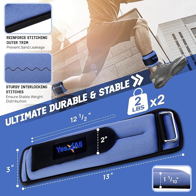 Yes4All Wrist & Ankle Weights Pair 1lb -10lbs, Adjustable Strap for Walking, Jogging, Pilates, Gym Fitness Workout for Women, Men