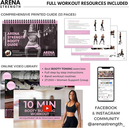 Arena Strength Fabric Booty Bands - Fabric Exercise Bands for Legs and Butt | Fabric Resistance Bands | Hip Resistance Bands with Workout Guide and Carry Case