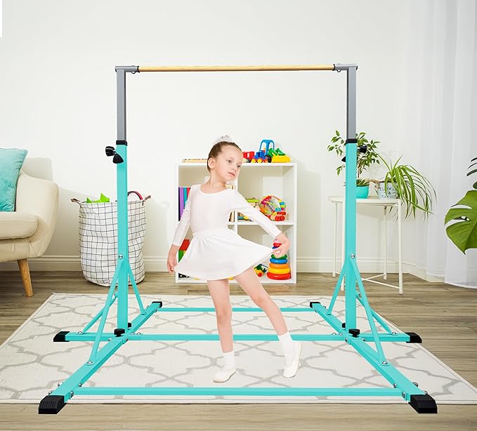 86 York Gymnastics Bar for Kids Ages 3-20, 5FT Base Length, 42" to 63" Adjustable Height, Horizontal Bar, Kip Bar for Gymnast, Gymnastic Training Equipment for Home, Gym Center