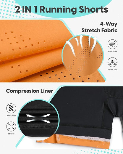 maamgic Mens Running Shorts with Compression Liner 5" Quick Dry Workout Shorts Anti-Chafe Gym Shorts 2 in 1 Athletic Shorts
