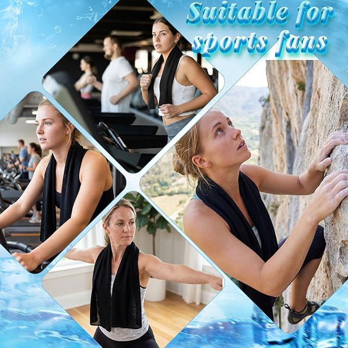 Honoson 10 Pack Cooling Towels Bulk - 47"x12" Soft Breathable Ice Towels for Neck & Face, Portable Chilly Rags Microfiber Sweat Rags for Yoga, Sports, Gym, Workout & Fitness(Black)
