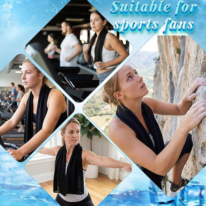 Honoson 10 Pack Cooling Towels Bulk - 47"x12" Soft Breathable Ice Towels for Neck & Face, Portable Chilly Rags Microfiber Sweat Rags for Yoga, Sports, Gym, Workout & Fitness(Black)