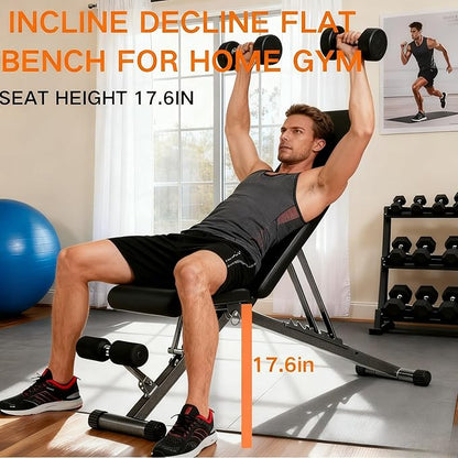 BARWING Adjustable Foldable Portable Weight Bench for Home Gym,700-800LBS Flat Incline Decline Workout Bench for Full Body Workout Easy Assembly for Home Gym