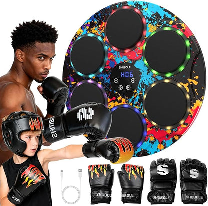 Music Boxing Machine with Gloves - Wall Mounted Punching Trainer for Adults & Kids, 9-Speed Punch Game, Wall Boxing Punching pad, 2025 Upgrade Gifts for Boys Age 6+