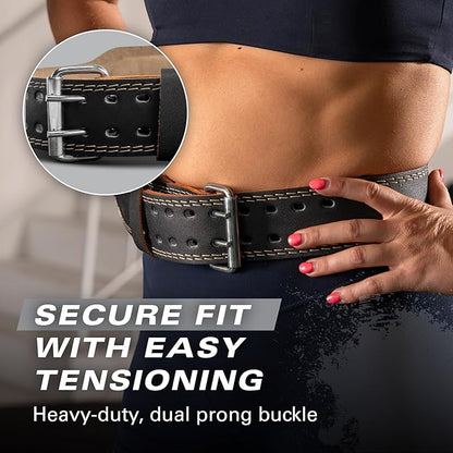 Harbinger Padded Leather Contoured Weightlifting Belt - 4" or 6” Width - Interior Suede Lining & Foam Cushioning - Heavy-Duty Dual Prong Steel Roller Buckle - for Lifting Support