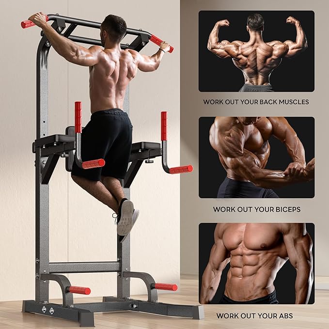 SogesPower Power Tower Pull Up Bar Station Multi-Function Pull Up Bar Stand for Home Gym, Adjustable Height Pull Up Dip Station Dip Bar Strength Training Fitness Equipment,Up to 500LBS