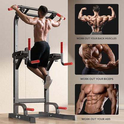 SogesPower Power Tower Pull Up Bar Station Multi-Function Pull Up Bar Stand for Home Gym, Adjustable Height Pull Up Dip Station Dip Bar Strength Training Fitness Equipment,Up to 500LBS