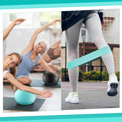 Poen Pilates Equipment Kit for Home Workout Pilates Ring and Ball Set for Women 12'' Circle Yoga Fitness Essentials Kit with Resistance Bands, Yoga Strap, Socks,Bag