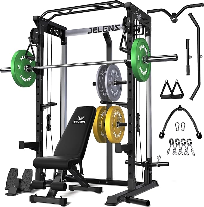 C21 Power Cage, 2000LBS Multi-Function Power Rack with Independent Dual Pulley System, All-in-One Squat Rack for Cable Crossover, Home Gym Workout Machine