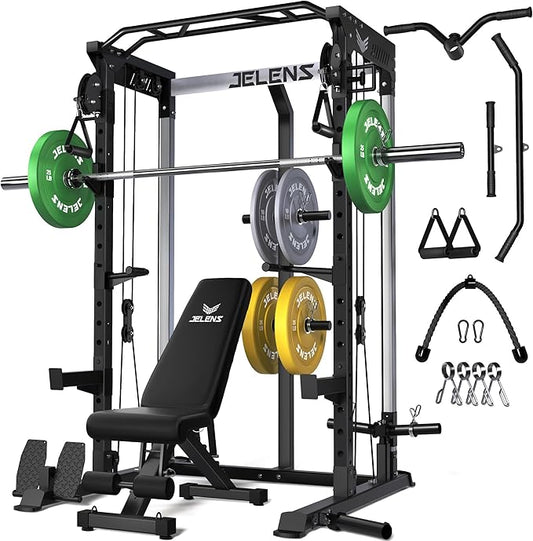 C21 Power Cage, 2000LBS Multi-Function Power Rack with Independent Dual Pulley System, All-in-One Squat Rack for Cable Crossover, Home Gym Workout Machine