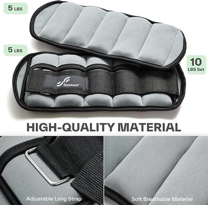 Sportneer Adjustable Ankle Weights Set - 1 Pair (2-10 lbs) Removable Sandbags for Women & Men, Comfortable Neoprene Leg Weights for Walking, Running, Pilates, Yoga, Home Workout & Physical Therapy