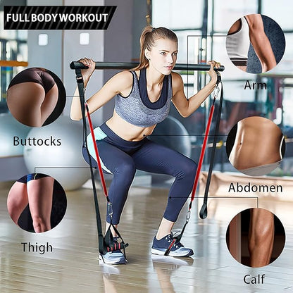 180LBS Adjustable Pilates Toning Bar Kit with Resistance Bands, Anti-Break, Full Body Dynamic Workout, Home Portable Gym