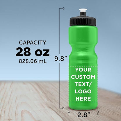 DISCOUNT PROMOS 28 oz. Custom Push Cap Plastic Water Bottles Set of 10/50/100, Personalized Bulk Pack - Perfect for Gym, Hiking, Camping, Outdoor Sports - Neon Green