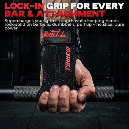 Wrist Straps for Weightlifting With D Ring,Double Layer Leather Wrist Strap For Deadlift And Powerlifting, Adjustable Neoprene Padded Gym Workout Lifting Hooks