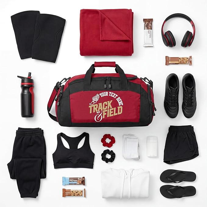 Custom Track Bag Personalized – Track and Field Duffel Bag with Name – Track Team Gear Bag for Athletes, Running Spike Shoe Compartment, Boys Girls Practice & Meet Sports Bag