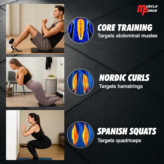 Nordic Curl Strap for Hamstring Training & Injury Prevention – Adjustable Door Anchor with Foam Ankle Padding – Portable Home Gym Leg Trainer for Squats, Sit-Ups & Core – 400 lbs