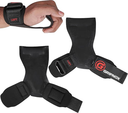 Premium Weight Lifting Grips & Straps for Deadlifts & Powerlifting – Anti-Slip Leather and Rubber Grip with Padded Wrist Wrap Support –