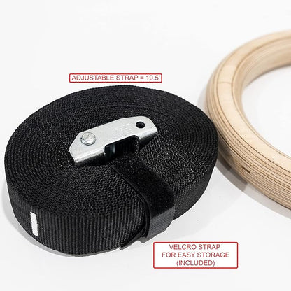 Valor Fitness Wood and Plastic Gymnastics Exercise Rings with Adjustable Straps – Promotes Muscular Physique and Improves Performance in Cross Training and Strength Training
