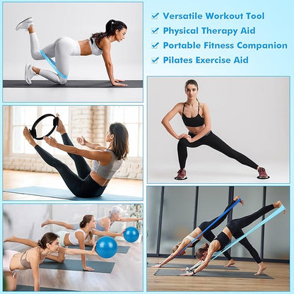 Pilates Ring Set Exercise Equipment, with Exercise Resistance Bands Set, Pilates Ball, Sliding Disks. Portable Home Gym - with Fitness Guide Poster